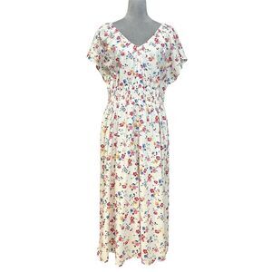 GAP Floral Peasant V-Neck Maxi Dress Boho L Multicolor Easter Cottagecore Spring